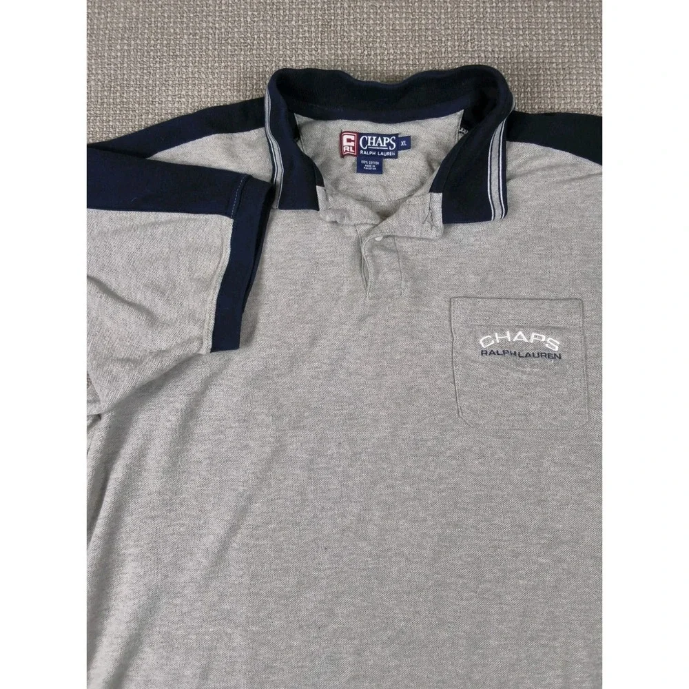 Vintage Chaps Ralph Lauren Polo Shirt Grey Navy Trim Size XL Chest Pocket